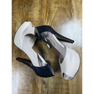 BCBGeneration Nude Black Glitter Peep Toe D'Orsay Ankle Strap Heels Women's 7.5